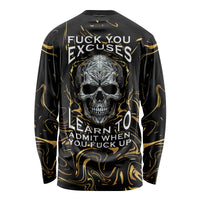 Skull Mable Golden Abstract Art Long Sleeve Shirt Fuck You Excuses Learn To Admit When You Fuck Up - Wonder Print Shop