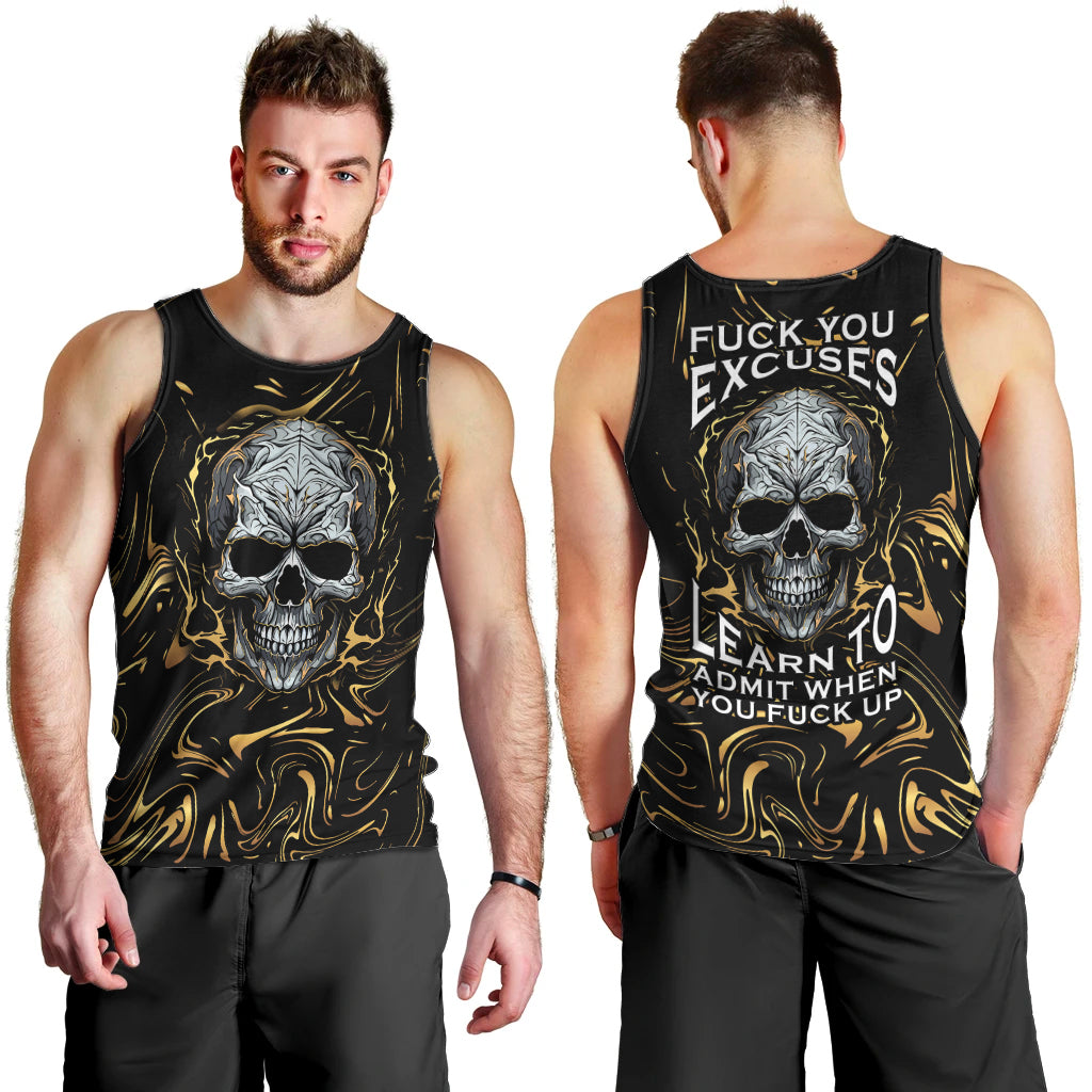 Skull Mable Golden Abstract Art Men Tank Top Fuck You Excuses Learn To Admit When You Fuck Up - Wonder Print Shop