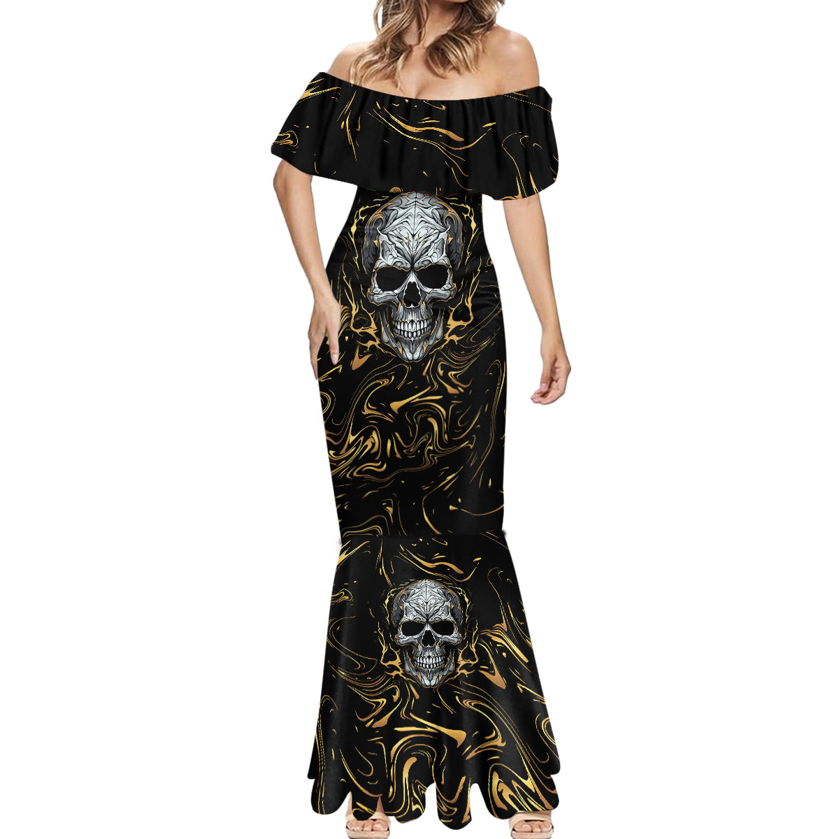 Skull Mable Golden Abstract Art Mermaid Dress Fuck You Excuses Learn To Admit When You Fuck Up - Wonder Print Shop
