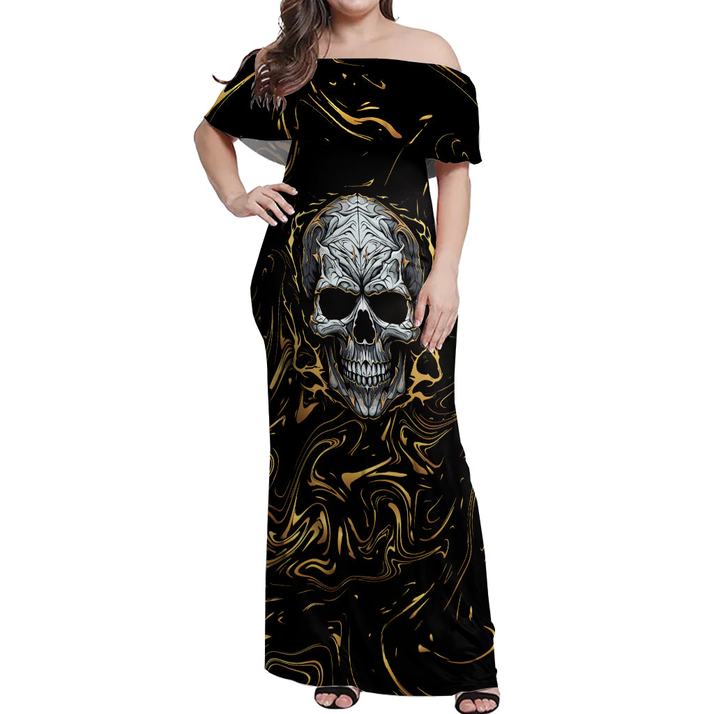 Skull Mable Golden Abstract Art Off Shoulder Maxi Dress Fuck You Excuses Learn To Admit When You Fuck Up - Wonder Print Shop