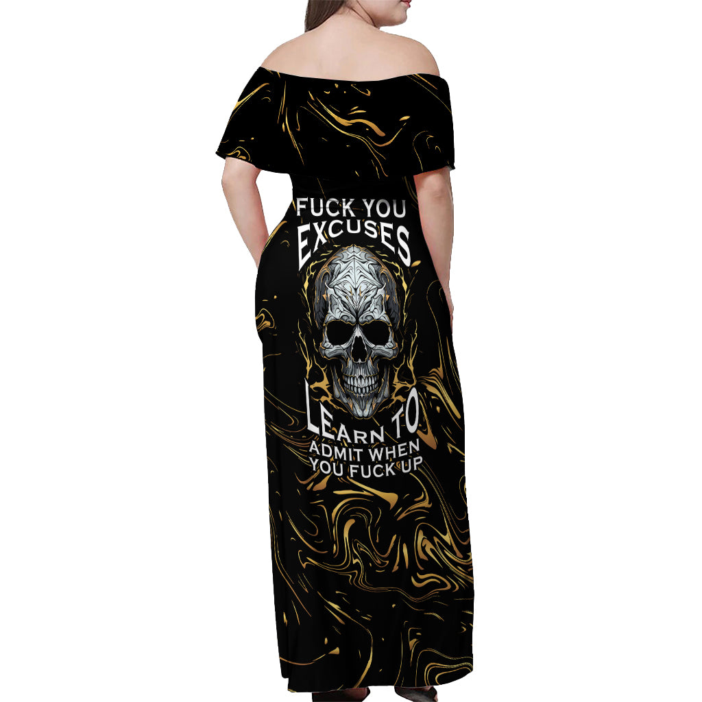 Skull Mable Golden Abstract Art Off Shoulder Maxi Dress Fuck You Excuses Learn To Admit When You Fuck Up - Wonder Print Shop