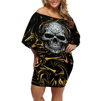 Skull Mable Golden Abstract Art Off Shoulder Short Dress Fuck You Excuses Learn To Admit When You Fuck Up - Wonder Print Shop
