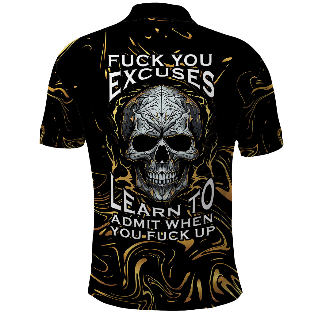Skull Mable Golden Abstract Art Polo Shirt Fuck You Excuses Learn To Admit When You Fuck Up - Wonder Print Shop