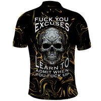 Skull Mable Golden Abstract Art Polo Shirt Fuck You Excuses Learn To Admit When You Fuck Up - Wonder Print Shop