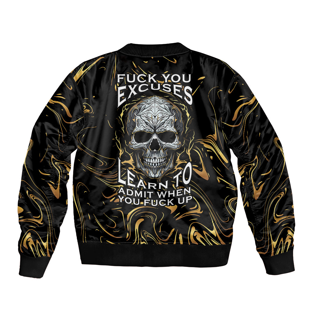 Skull Mable Golden Abstract Art Sleeve Zip Bomber Jacket Fuck You Excuses Learn To Admit When You Fuck Up - Wonder Print Shop