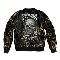Skull Mable Golden Abstract Art Sleeve Zip Bomber Jacket Fuck You Excuses Learn To Admit When You Fuck Up - Wonder Print Shop