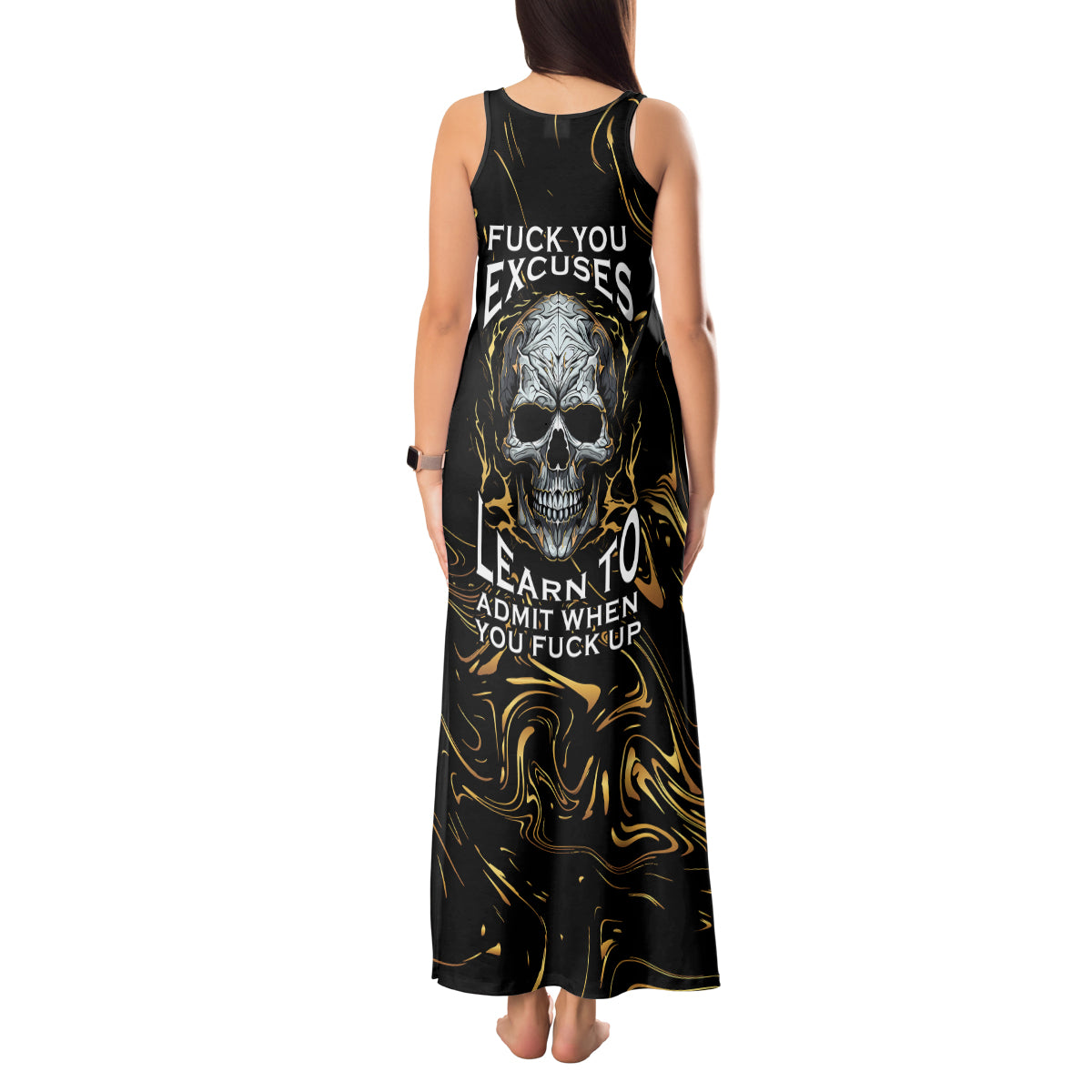 Skull Mable Golden Abstract Art Tank Maxi Dress Fuck You Excuses Learn To Admit When You Fuck Up - Wonder Print Shop
