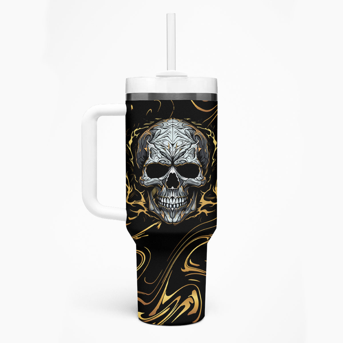 Skull Mable Golden Abstract Art Tumbler With Handle Fuck You Excuses Learn To Admit When You Fuck Up - Wonder Print Shop