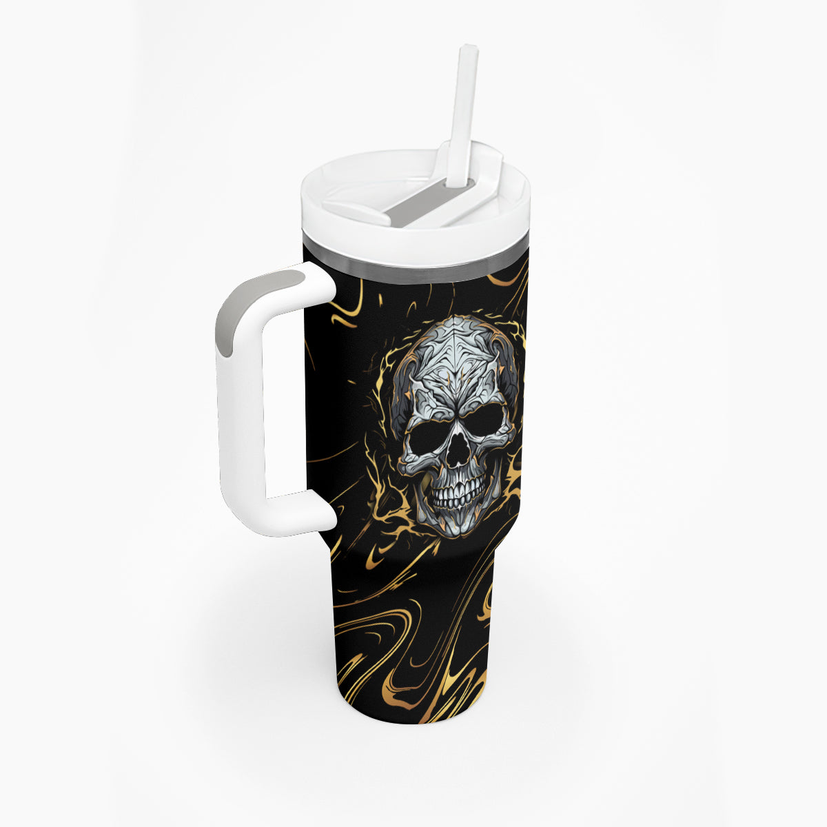 Skull Mable Golden Abstract Art Tumbler With Handle Fuck You Excuses Learn To Admit When You Fuck Up - Wonder Print Shop