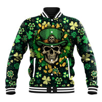 Skull and Shamrock Leaf Pattern Baseball Jacket Good Luck - Wonder Print Shop
