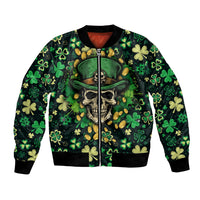 Skull and Shamrock Leaf Pattern Bomber Jacket Good Luck - Wonder Print Shop