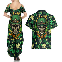 Skull and Shamrock Leaf Pattern Couples Matching Summer Maxi Dress and Hawaiian Shirt Good Luck - Wonder Print Shop