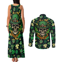 Skull and Shamrock Leaf Pattern Couples Matching Tank Maxi Dress and Long Sleeve Button Shirts Good Luck - Wonder Print Shop