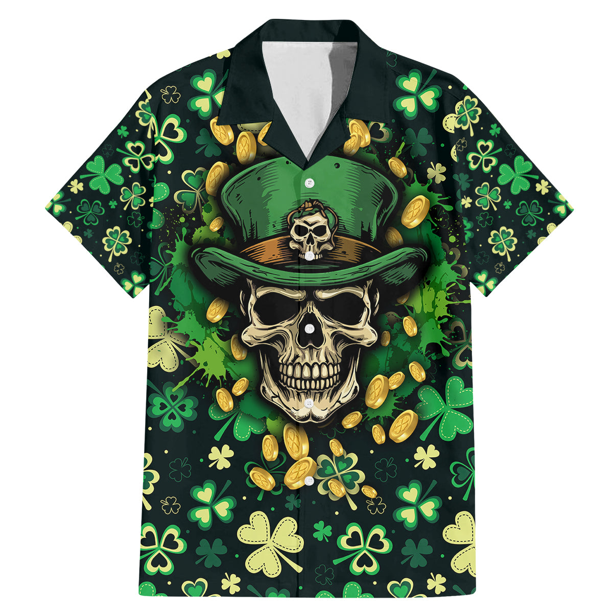Skull and Shamrock Leaf Pattern Family Matching Mermaid Dress and Hawaiian Shirt Good Luck - Wonder Print Shop