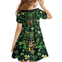 Skull and Shamrock Leaf Pattern Family Matching Off Shoulder Long Sleeve Dress and Hawaiian Shirt Good Luck - Wonder Print Shop