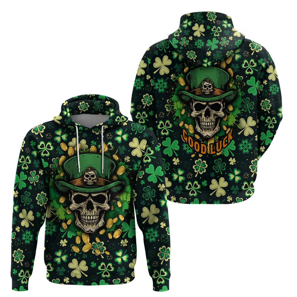 Skull and Shamrock Leaf Pattern Hoodie Good Luck - Wonder Print Shop