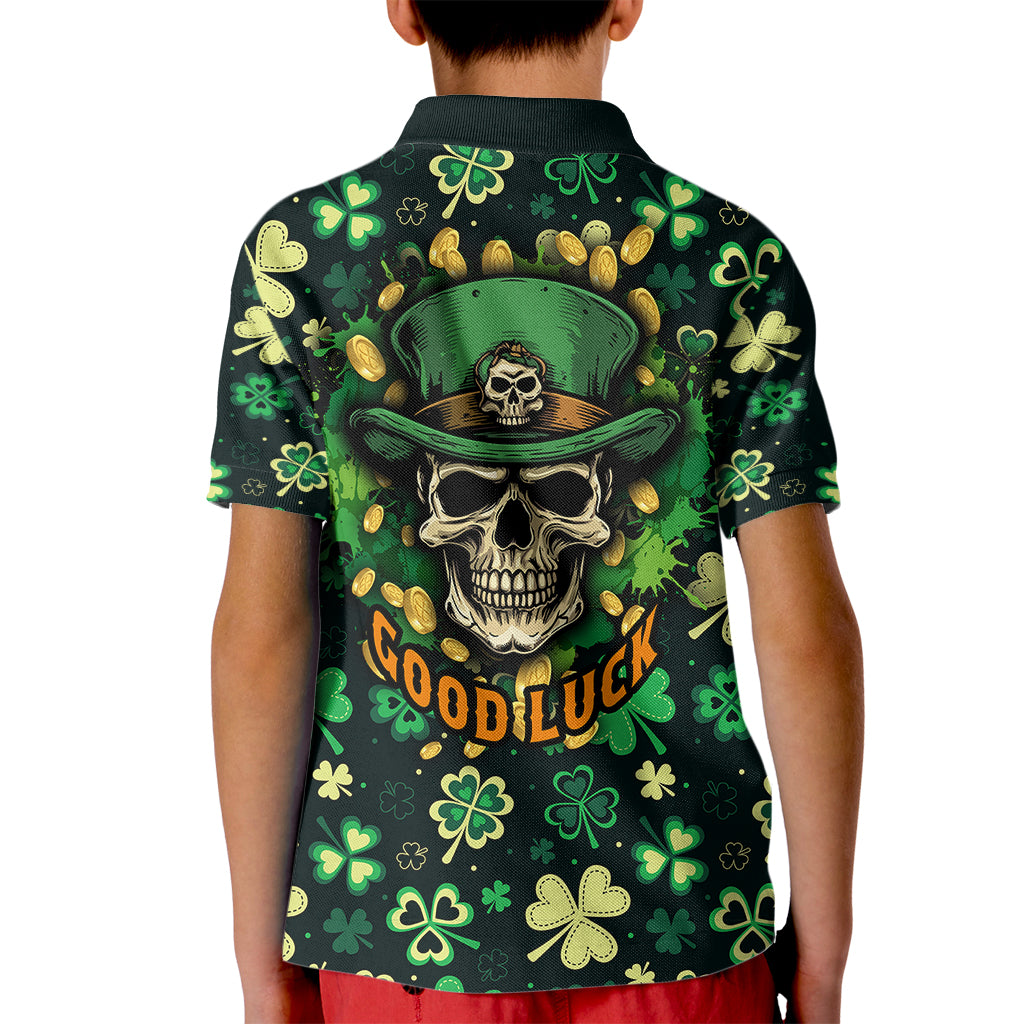 Skull and Shamrock Leaf Pattern Kid Polo Shirt Good Luck - Wonder Print Shop