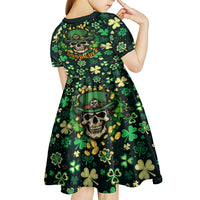 Skull and Shamrock Leaf Pattern Kid Short Sleeve Dress Good Luck - Wonder Print Shop