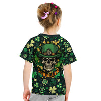 Skull and Shamrock Leaf Pattern Kid T Shirt Good Luck - Wonder Print Shop