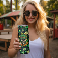 Skull and Shamrock Leaf Pattern Skinny Tumbler Good Luck - Wonder Print Shop