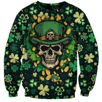 Skull and Shamrock Leaf Pattern Sweatshirt Good Luck - Wonder Print Shop