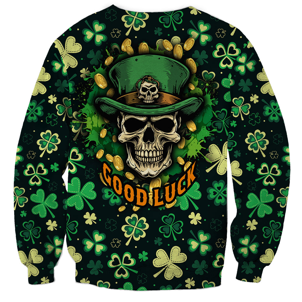 Skull and Shamrock Leaf Pattern Sweatshirt Good Luck - Wonder Print Shop