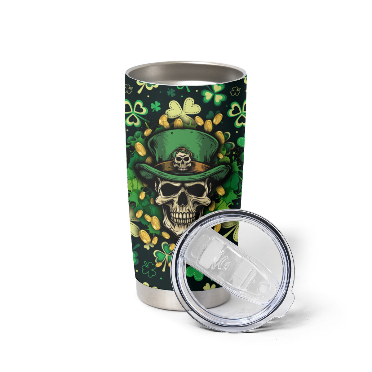 Skull and Shamrock Leaf Pattern Tumbler Cup Good Luck - Wonder Print Shop