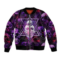 Skull and Moth Bomber Jacket Fantasy Cosmic Abstract - Grunge Purple Art - Wonder Print Shop