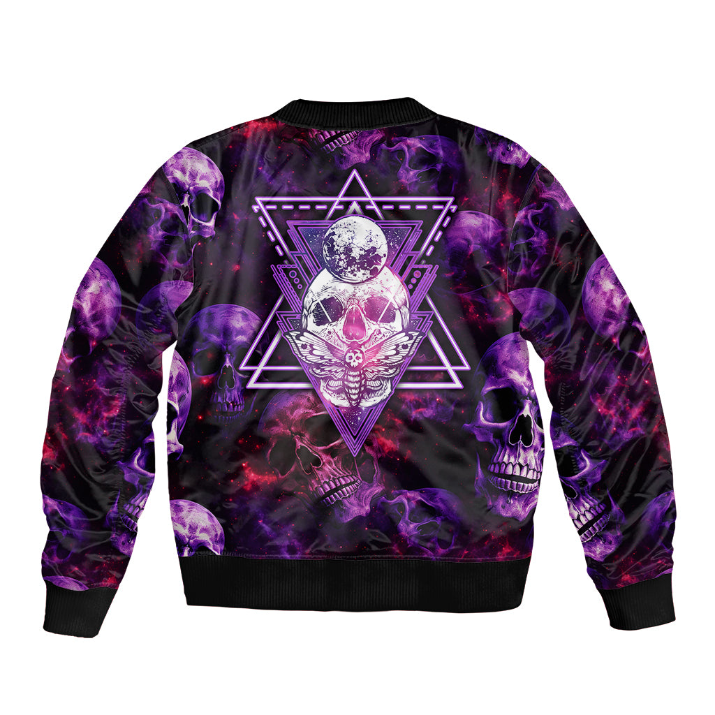 Skull and Moth Bomber Jacket Fantasy Cosmic Abstract - Grunge Purple Art - Wonder Print Shop