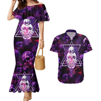 Skull and Moth Couples Matching Mermaid Dress and Hawaiian Shirt Fantasy Cosmic Abstract - Grunge Purple Art - Wonder Print Shop