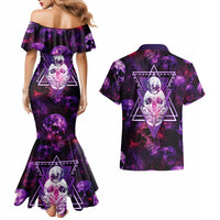 Skull and Moth Couples Matching Mermaid Dress and Hawaiian Shirt Fantasy Cosmic Abstract - Grunge Purple Art - Wonder Print Shop