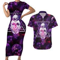 Skull and Moth Couples Matching Short Sleeve Bodycon Dress and Hawaiian Shirt Fantasy Cosmic Abstract - Grunge Purple Art - Wonder Print Shop
