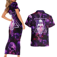 Skull and Moth Couples Matching Short Sleeve Bodycon Dress and Hawaiian Shirt Fantasy Cosmic Abstract - Grunge Purple Art - Wonder Print Shop