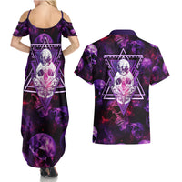 Skull and Moth Couples Matching Summer Maxi Dress and Hawaiian Shirt Fantasy Cosmic Abstract - Grunge Purple Art - Wonder Print Shop