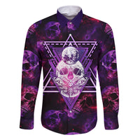 Skull and Moth Family Matching Off Shoulder Maxi Dress and Hawaiian Shirt Fantasy Cosmic Abstract - Grunge Purple Art - Wonder Print Shop