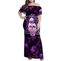Skull and Moth Family Matching Off Shoulder Maxi Dress and Hawaiian Shirt Fantasy Cosmic Abstract - Grunge Purple Art - Wonder Print Shop