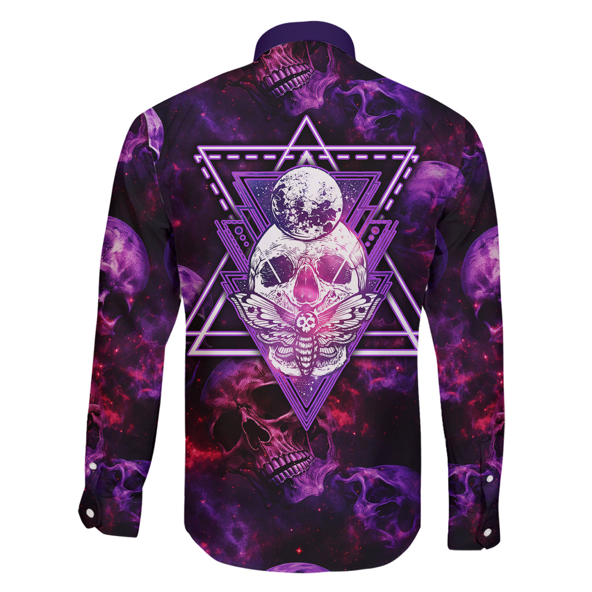 Skull and Moth Family Matching Off Shoulder Short Dress and Hawaiian Shirt Fantasy Cosmic Abstract - Grunge Purple Art - Wonder Print Shop