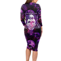Skull and Moth Long Sleeve Bodycon Dress Fantasy Cosmic Abstract - Grunge Purple Art - Wonder Print Shop