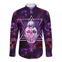 Skull and Moth Long Sleeve Button Shirt Fantasy Cosmic Abstract - Grunge Purple Art - Wonder Print Shop