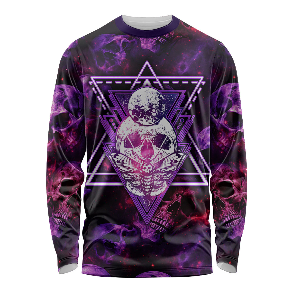 Skull and Moth Long Sleeve Shirt Fantasy Cosmic Abstract - Grunge Purple Art - Wonder Print Shop
