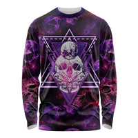 Skull and Moth Long Sleeve Shirt Fantasy Cosmic Abstract - Grunge Purple Art - Wonder Print Shop
