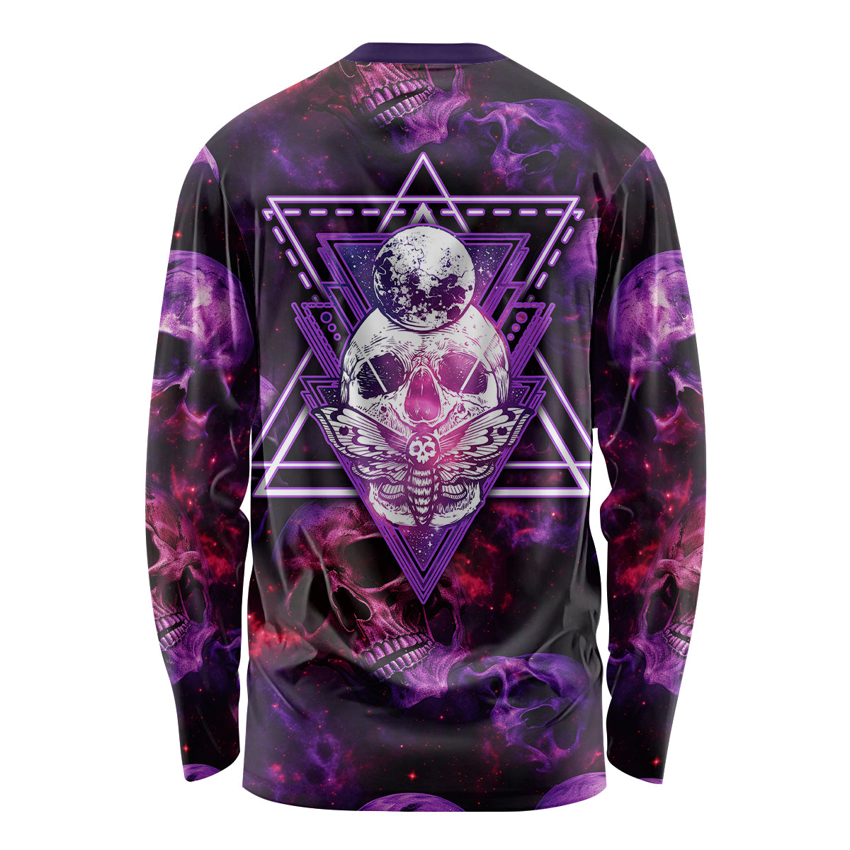 Skull and Moth Long Sleeve Shirt Fantasy Cosmic Abstract - Grunge Purple Art - Wonder Print Shop