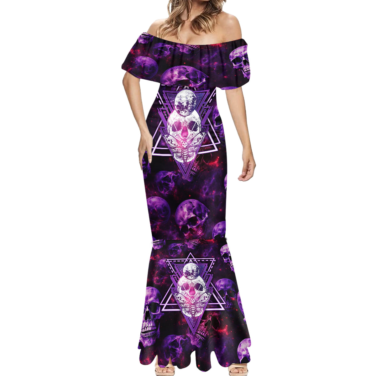 Skull and Moth Mermaid Dress Fantasy Cosmic Abstract - Grunge Purple Art - Wonder Print Shop