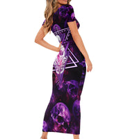 Skull and Moth Short Sleeve Bodycon Dress Fantasy Cosmic Abstract - Grunge Purple Art - Wonder Print Shop