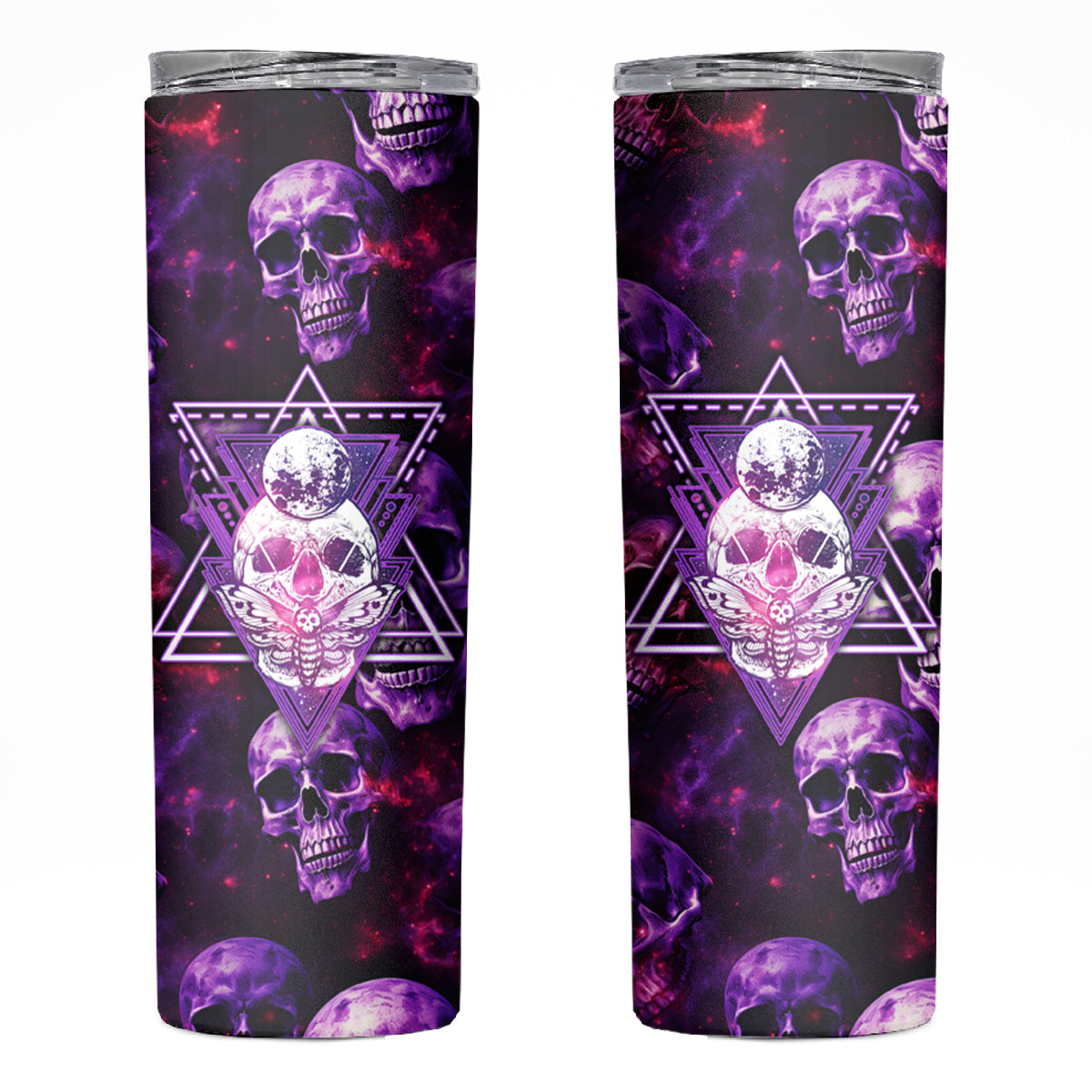 Skull and Moth Skinny Tumbler Fantasy Cosmic Abstract - Grunge Purple Art - Wonder Print Shop