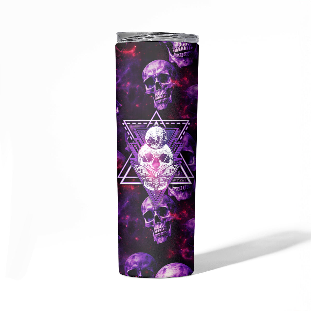 Skull and Moth Skinny Tumbler Fantasy Cosmic Abstract - Grunge Purple Art - Wonder Print Shop
