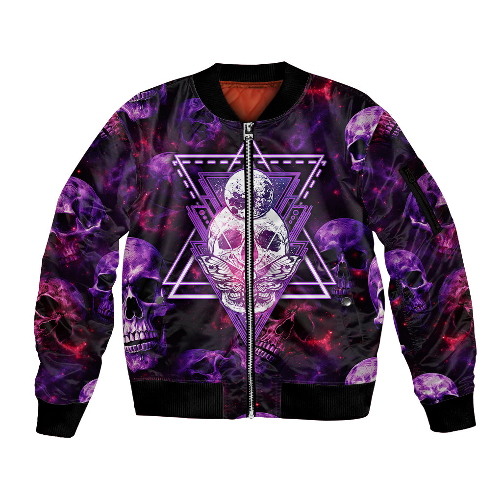 Skull and Moth Sleeve Zip Bomber Jacket Fantasy Cosmic Abstract - Grunge Purple Art - Wonder Print Shop