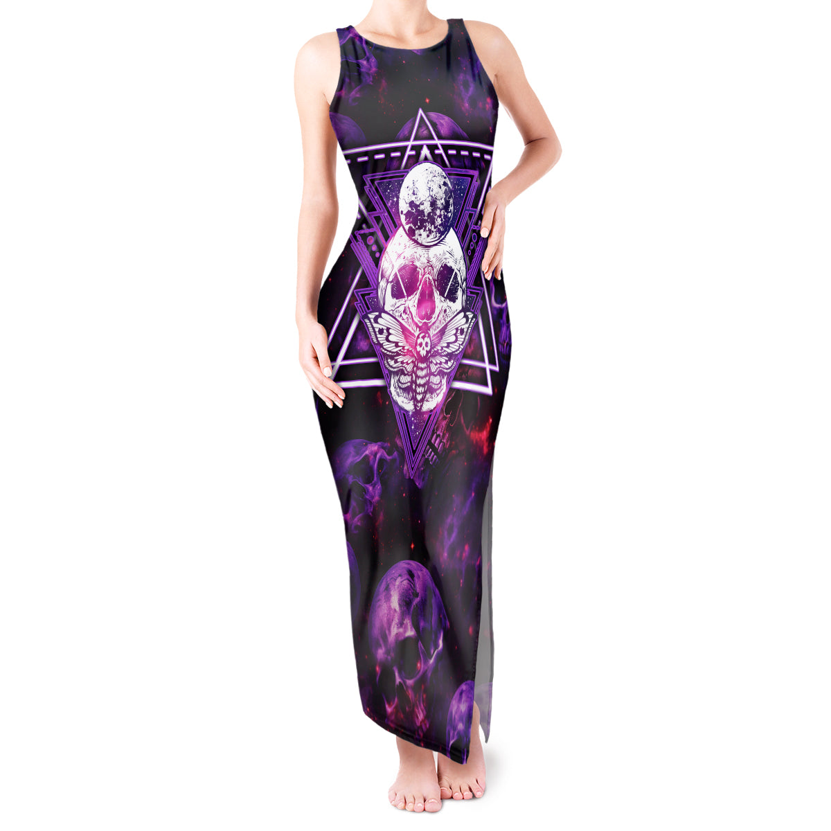 Skull and Moth Tank Maxi Dress Fantasy Cosmic Abstract - Grunge Purple Art - Wonder Print Shop