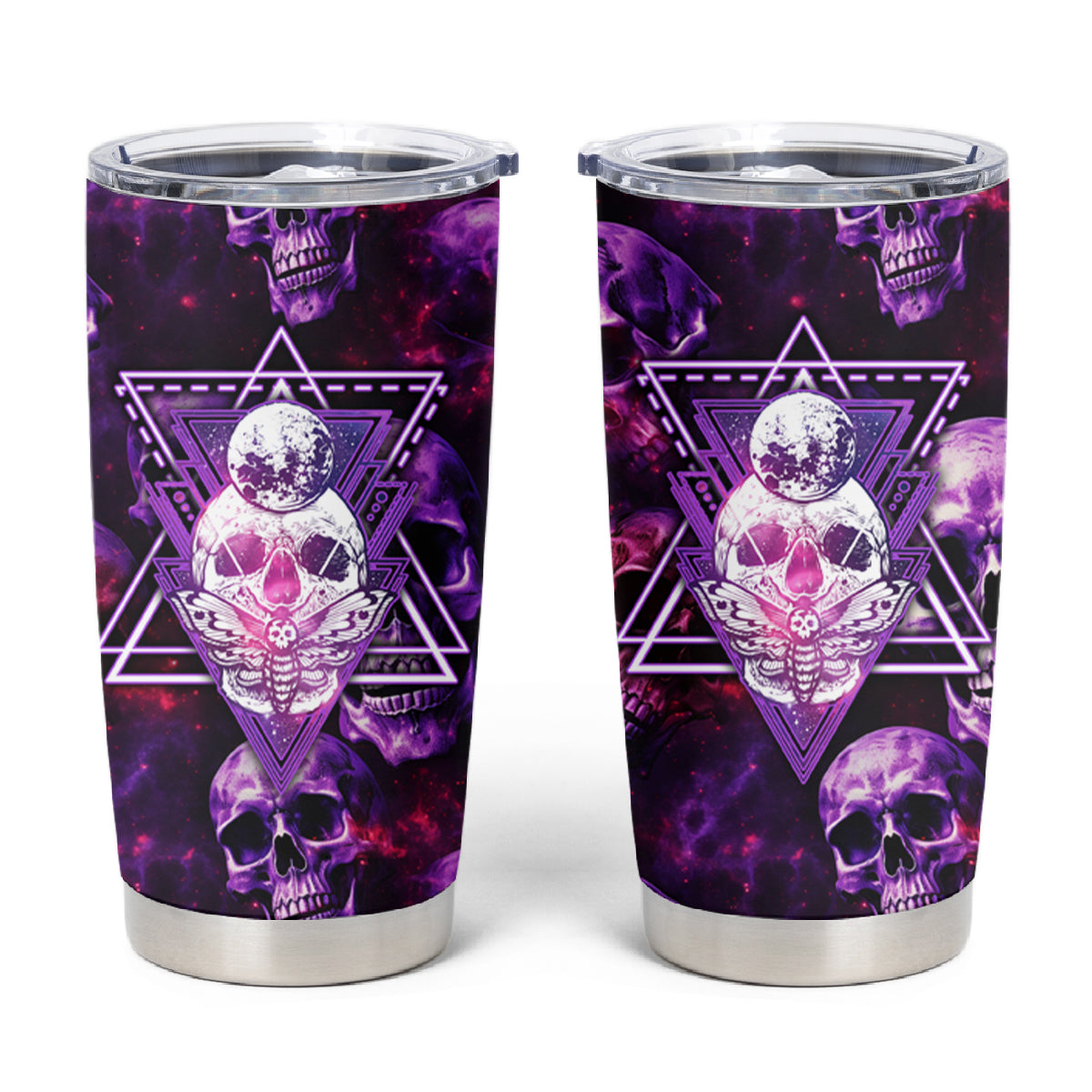Skull and Moth Tumbler Cup Fantasy Cosmic Abstract - Grunge Purple Art - Wonder Print Shop