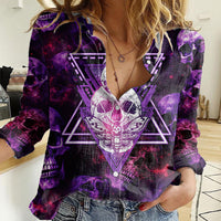 Skull and Moth Women Casual Shirt Fantasy Cosmic Abstract - Grunge Purple Art - Wonder Print Shop